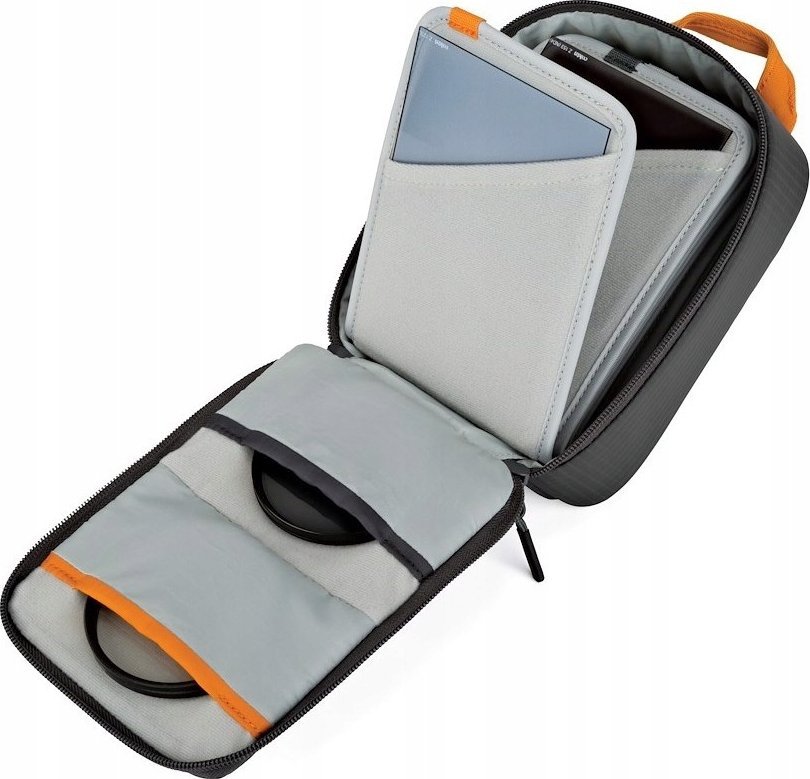 Çantë filtra fotografikë Lowepro GearUp Filter Pouch 100, me xhepa organizues, me dorezë, gri