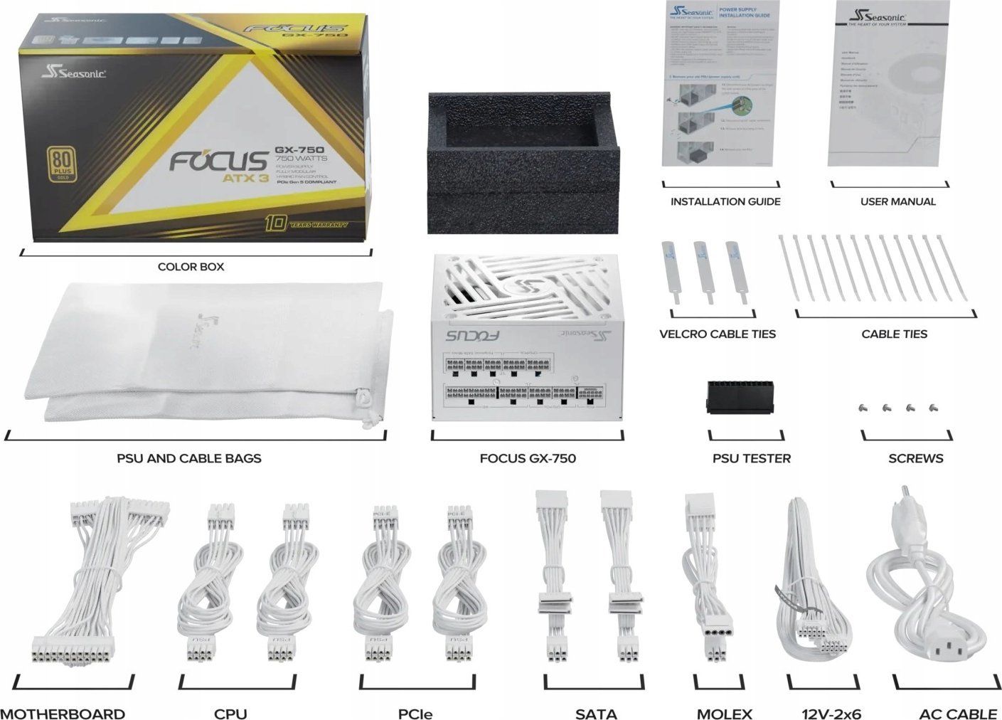 Furnizues energjie Seasonic Focus GX-750, 750W, 80 Plus Gold, i bardhë
