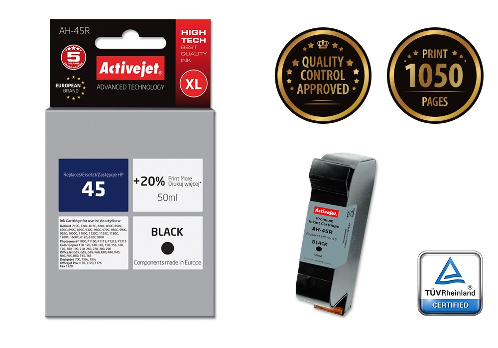 Ngjyrë për printer Activejet AH-45R (zëvendësim për HP 45 51645A), 50 ml, e zezë