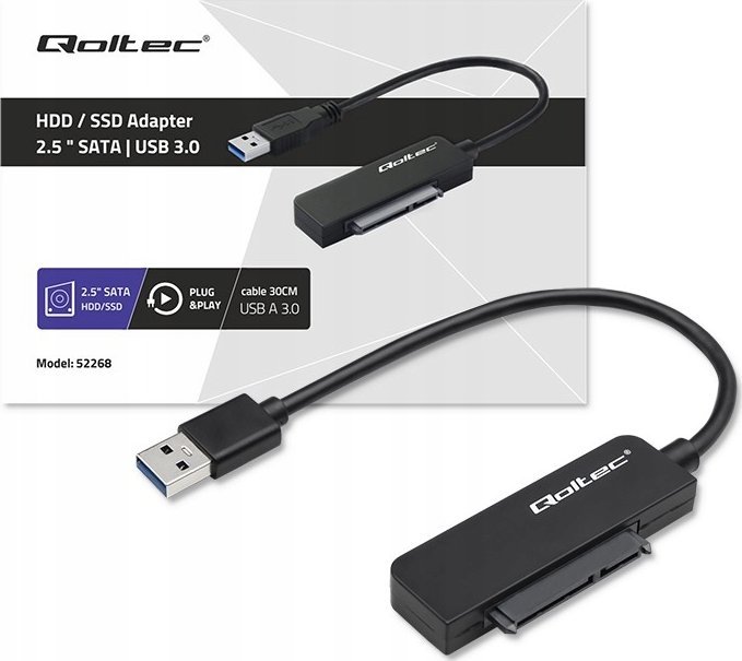 Adapter kabllo Qoltec SATA në USB 3.0, për SSD HDD 2.5", 5Gb/s, 2TB, i zi
