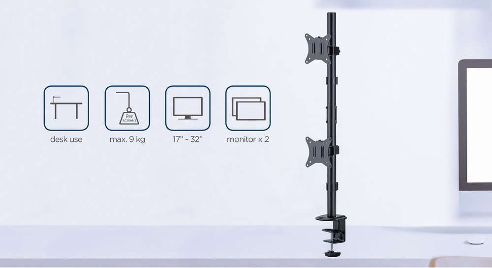 Mbajtëse monitori Gembird MA-D2-02, 17"-32", VESA 100x100mm, e zezë