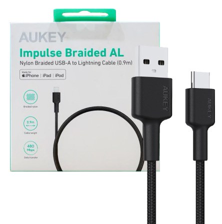 Kabllo Aukey, USB A / USB C, 0.9 m, e zezë