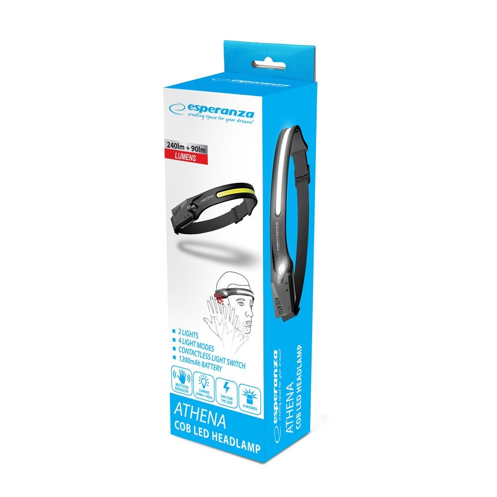 Dritë koke Esperanza Athena EOT067, LED COB 240 lumen, rikarikueshme, e zezë