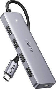 USB HUB Ugreen CM219, 1x USB C 4x USB A 3.2 Gen1, 5 Gbps, gri