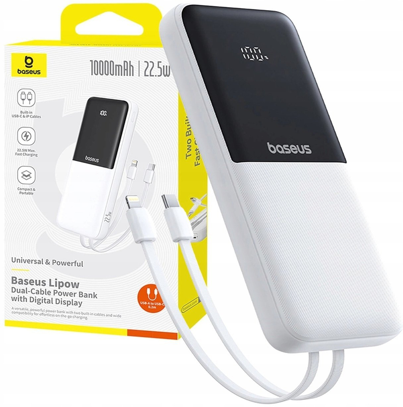 Power bank Baseus Lipow, 10000mAh, 22.5W, i bardhë