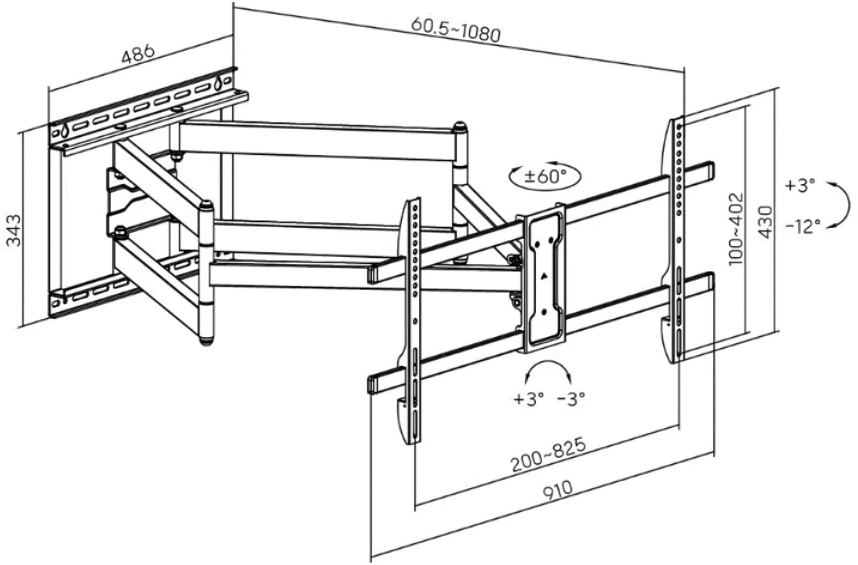 Ѕиден држач за ТВ Brateck LPA84-486XL, 43\"-90\", до 60kg, црна