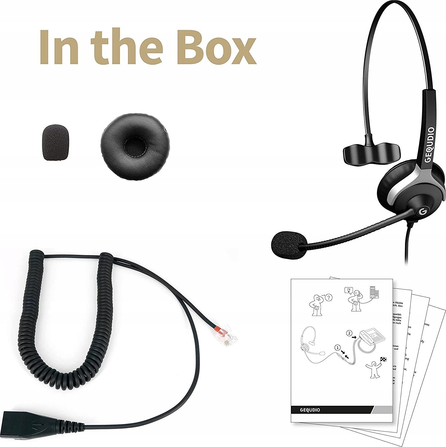 Kufje me mikrofon GEQUDIO WA9022, me kabllo, për qendra thirrjesh, e zezë