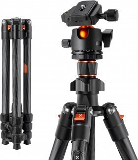 Trepod kamerash K&amp;F Concept 64, 1.6m, fibër karboni, kokë sferike 360°, i zi