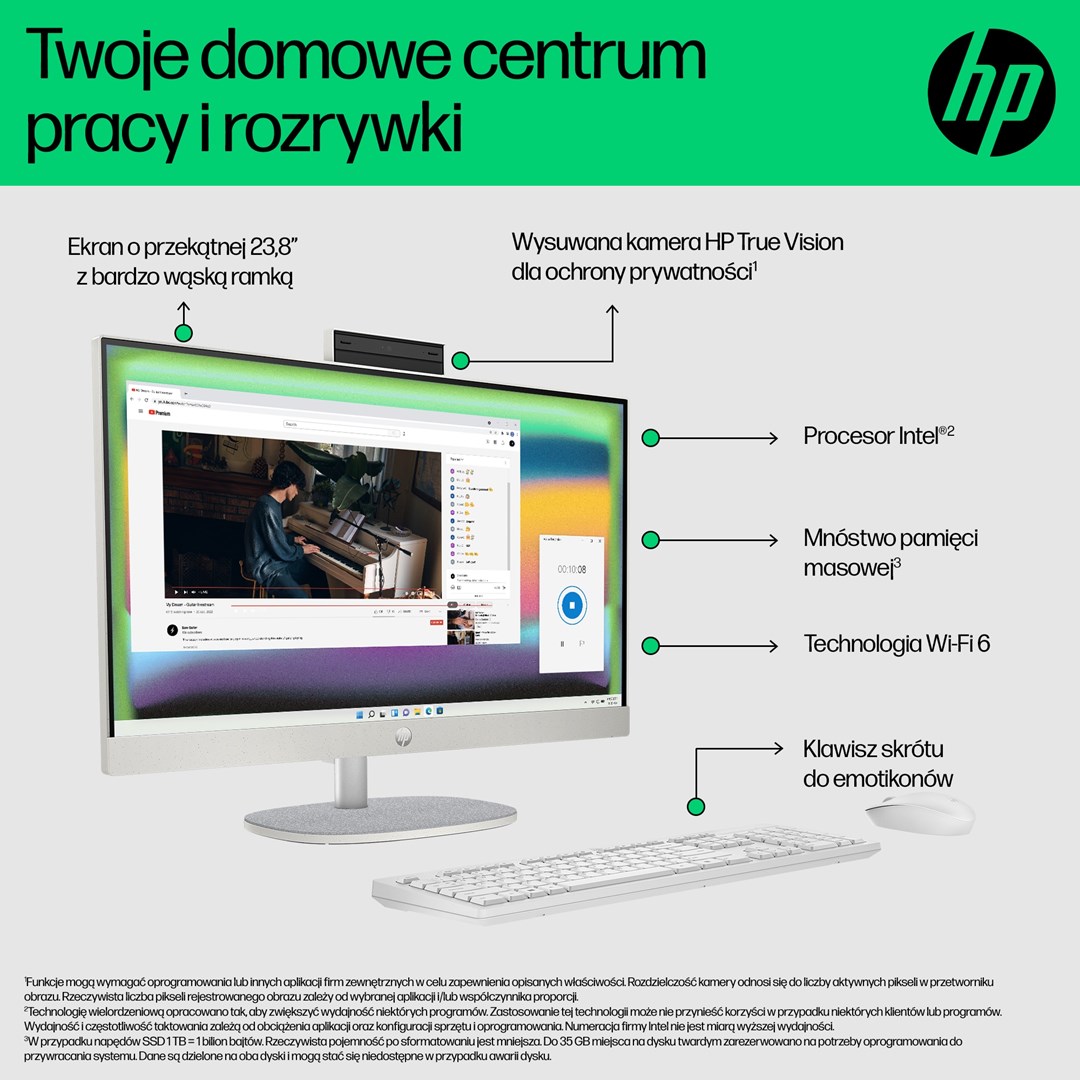 Kompjuter All-in-One HP 24-cr0011nw, i5-1335U, 23.8", 512GB SSD, i zi