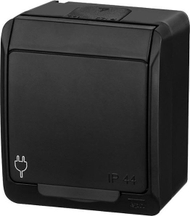 Prizë sipërfaqësore Elektro-Plast HERMES 0321-09, IP44, me tokëzim 2P+E, e zezë