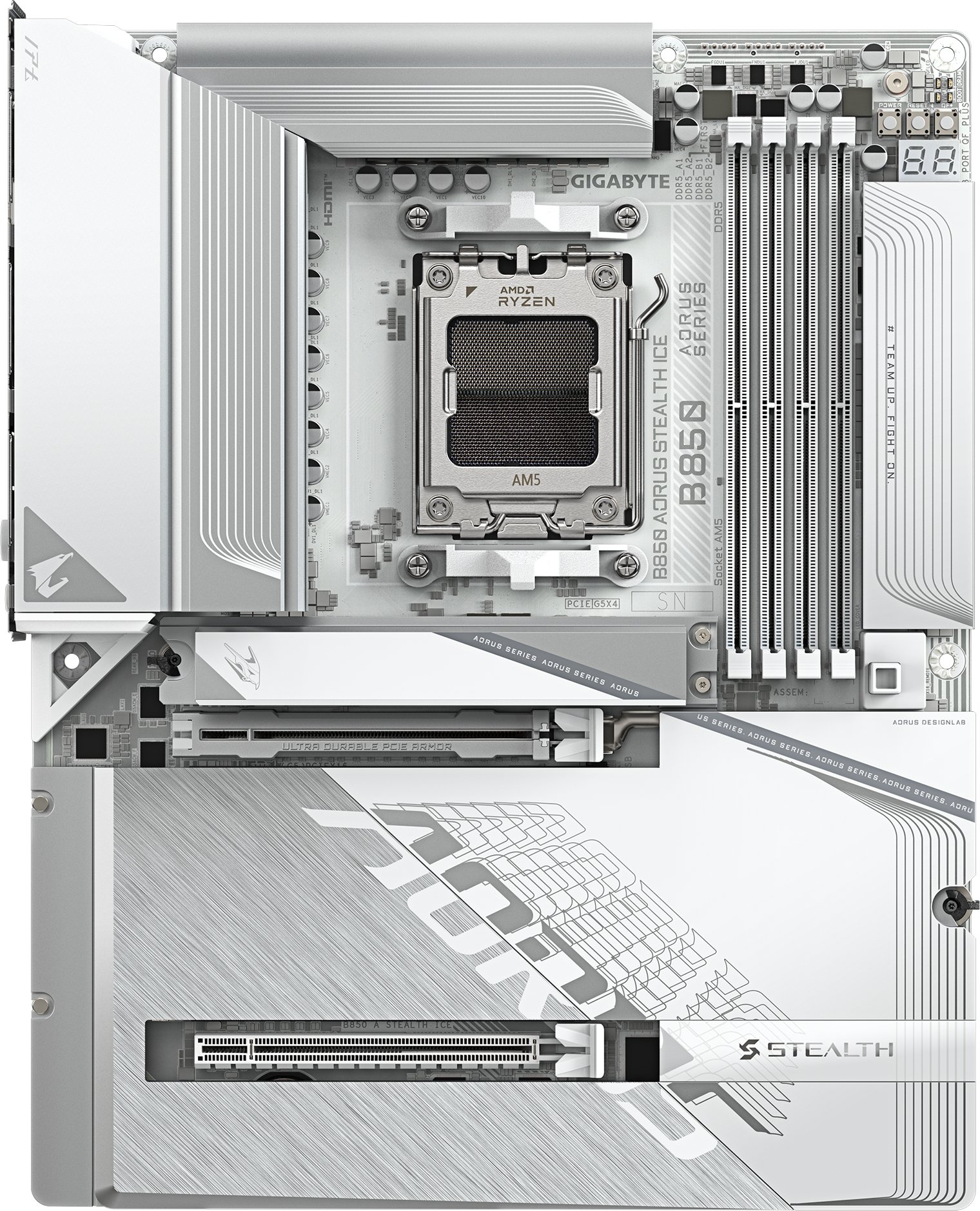 Pllakë amë GIGABYTE B850 AORUS STEALTH ICE, DDR5, 4x M.2, PCIe 5.0, e bardhë