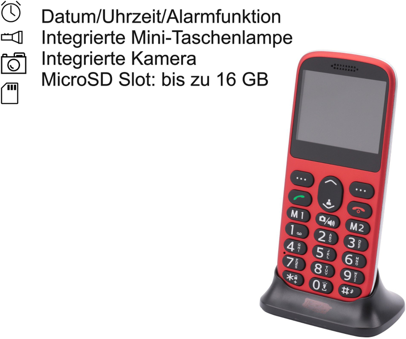Telefoni mobil Olympia SUN, butona fizikë, funksione bazë, i kuq
