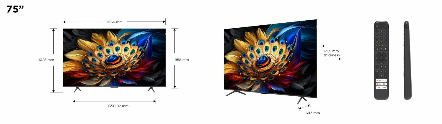 Televizor TCL C65 Series C6 75C655, 75", QLED 4K, Google TV