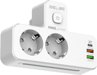 Shirit zgjatues Beline Power Strip, 2x USB A, USB C PD 20W, LED, i bardhë