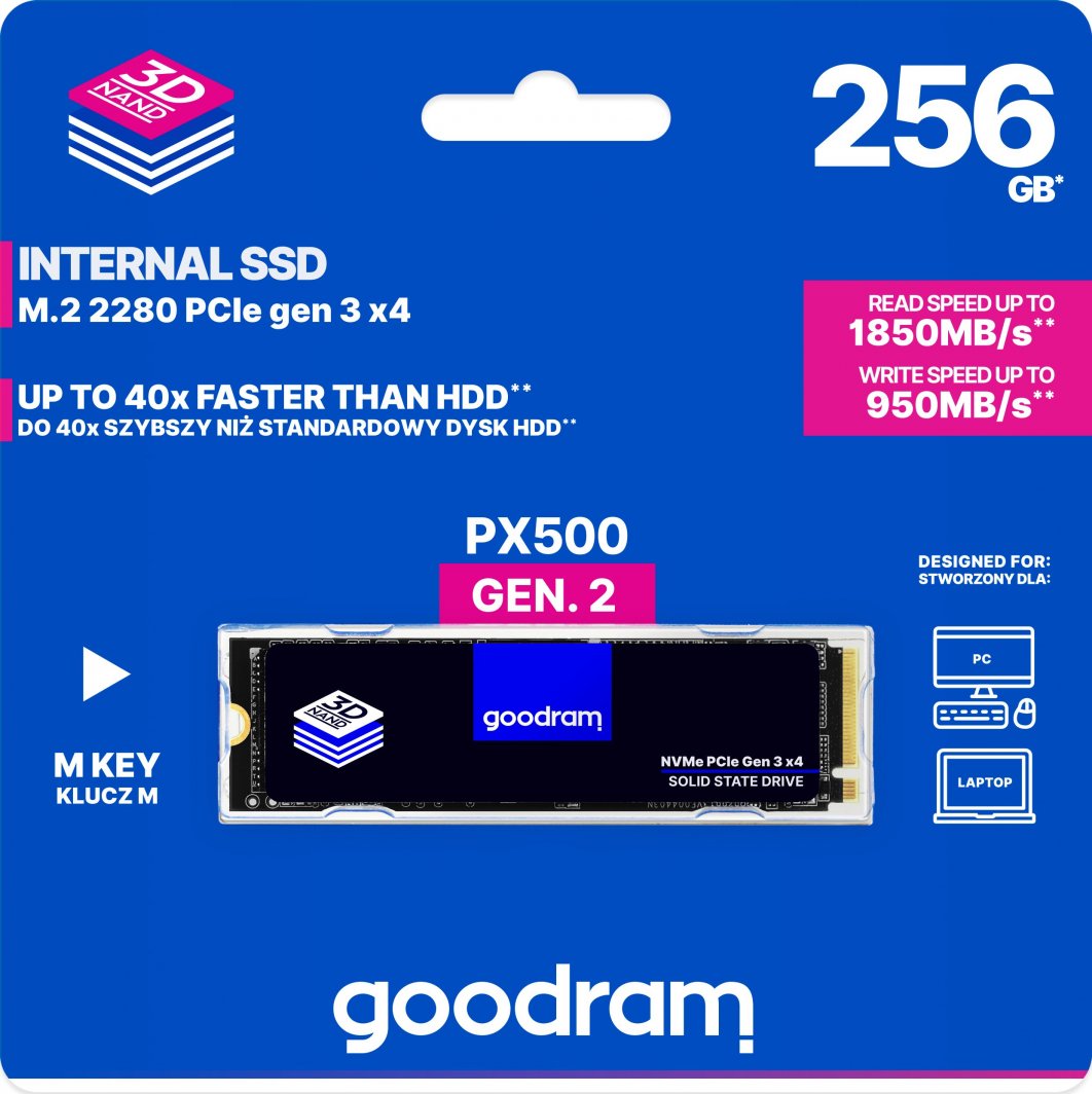 Disk SSD GoodRam PX500 gen.2, 256GB, M.2 2280 PCI-E x4 Gen3 NVMe