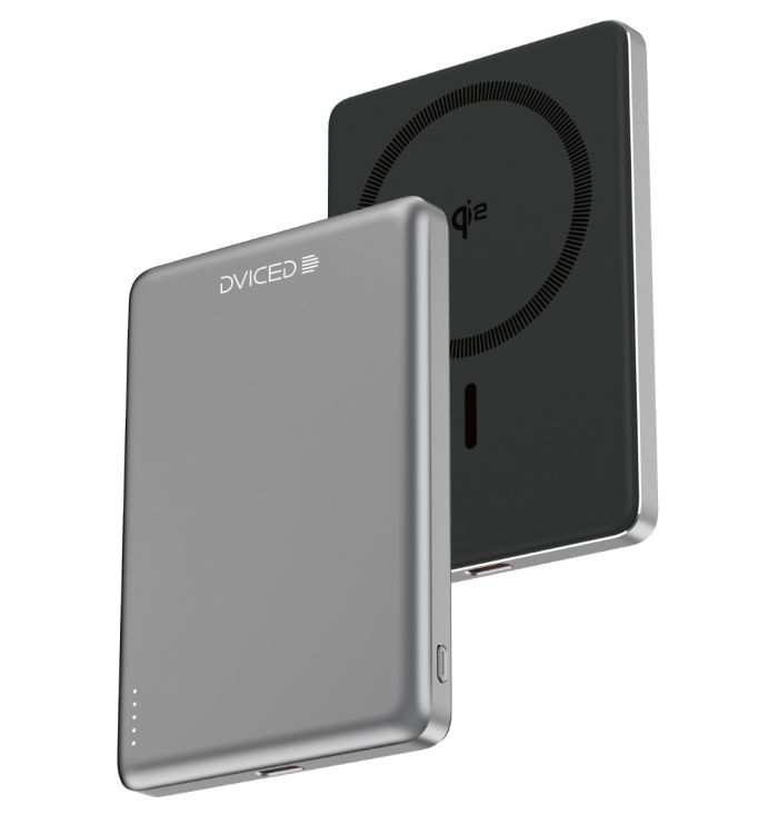 Dviced Qi2 Ultrathin MagSafe Power Bank 5000mAh, Black, Grey