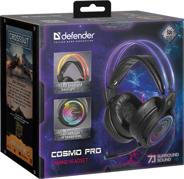 Kufje DEFENDER COSMO PRO 7.1, USB, 2.1m, RGB, të zeza