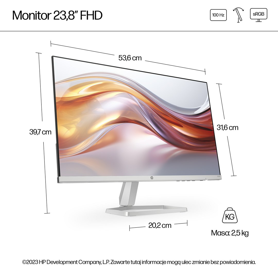 Monitor HP 23.8-inch Series, 23.8", 1920 x 1080, 100 Hz, i argjendtë
