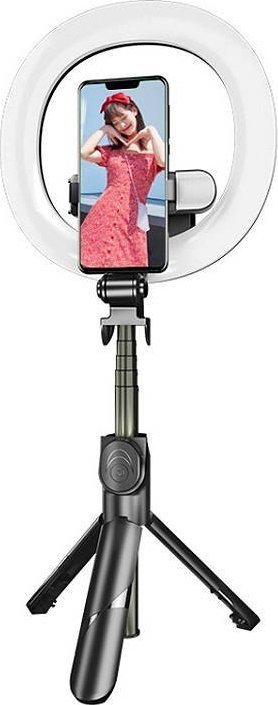 Selfie stick Puluz tripod me LED të dyfishtë, telekomandë Bluetooth, i zi