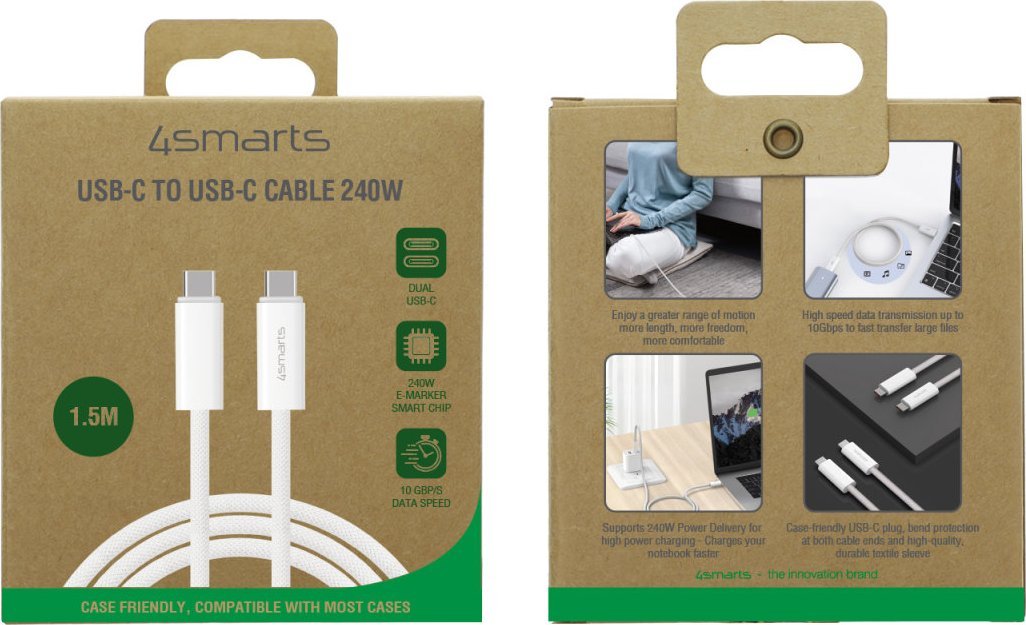 Kabllo USB C 4smarts, USB C në USB C, 1.5m, USB 3.2 Gen 1, 240W