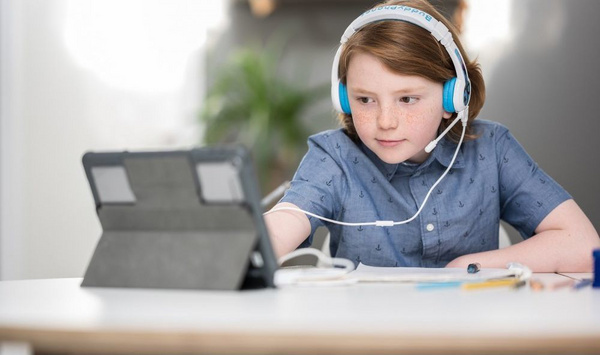 Kufje BuddyPhones School+, të kaltra/bardha