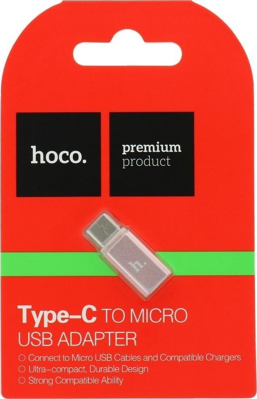 Adapter USB Hoco, USB C në microUSB, rozë