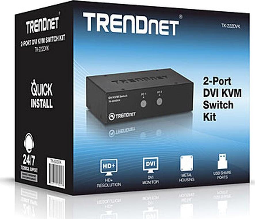 Ndërprerës KVM TRENDnet TK-222DVK, 2 porta DVI, USB 2.0, i zi