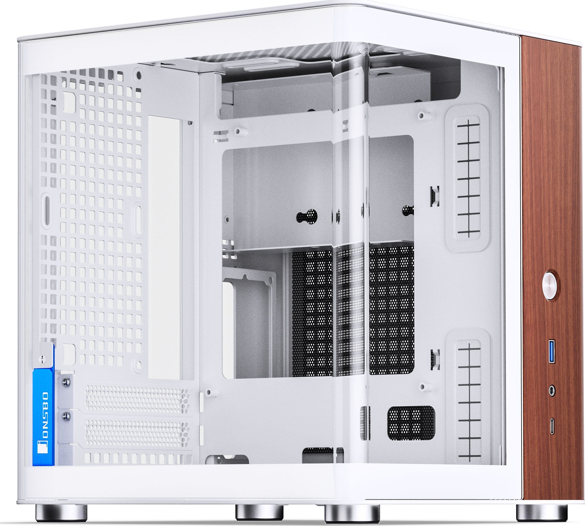 Kutia kompjuterike Jonsbo TK-0 Mini ITX, xham i temperuar, USB C, e bardhë