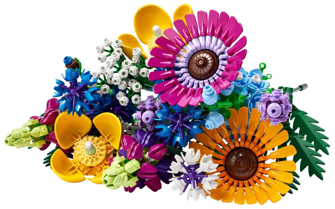 Set LEGO Icons Wild Flower Bouquet 10313, buqetë lulesh dekori, shumëngjyrëshe