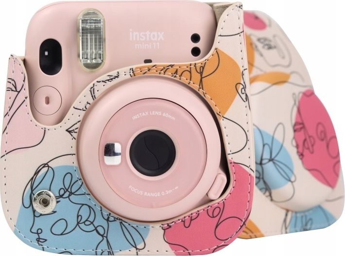 Këllëf LoveInstant për Fujifilm Instax Mini 11 Line Art, lëkurë eko, me rrip, ngjyrë krem