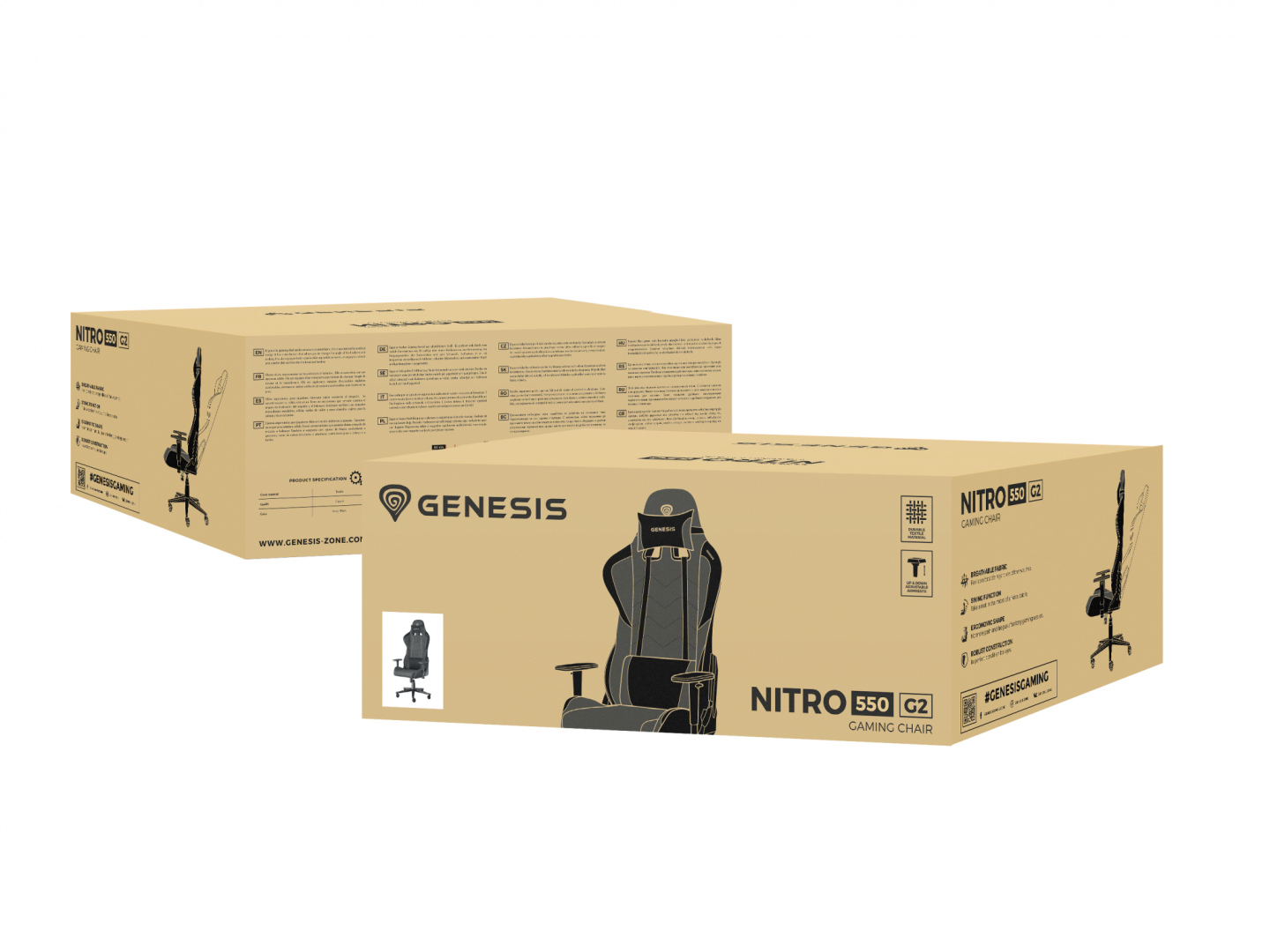 Karrige gaming Genesis Nitro 550 G2, ergonomike, pëlhurë, gri