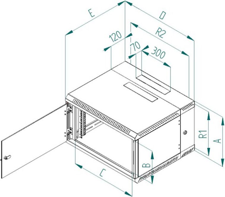 Kabinet mural Triton 19" RBA, 4U, derë xhami, gri e hapur