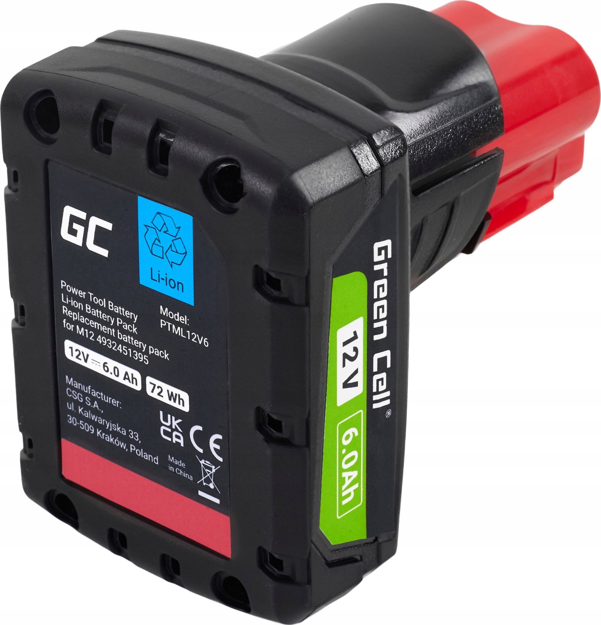 Bateri për vegla Green Cell B6 GC PTML12V6, 12V, 6Ah, e zezë