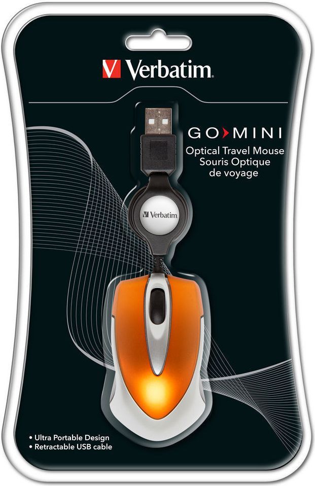 Maus Verbatim GO, me kabllo, USB, i bardhë dhe portokalli