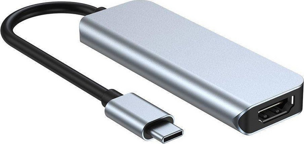 Hub USB C Tech Protect THP810GRY, 4 në 1, kompakt, gri