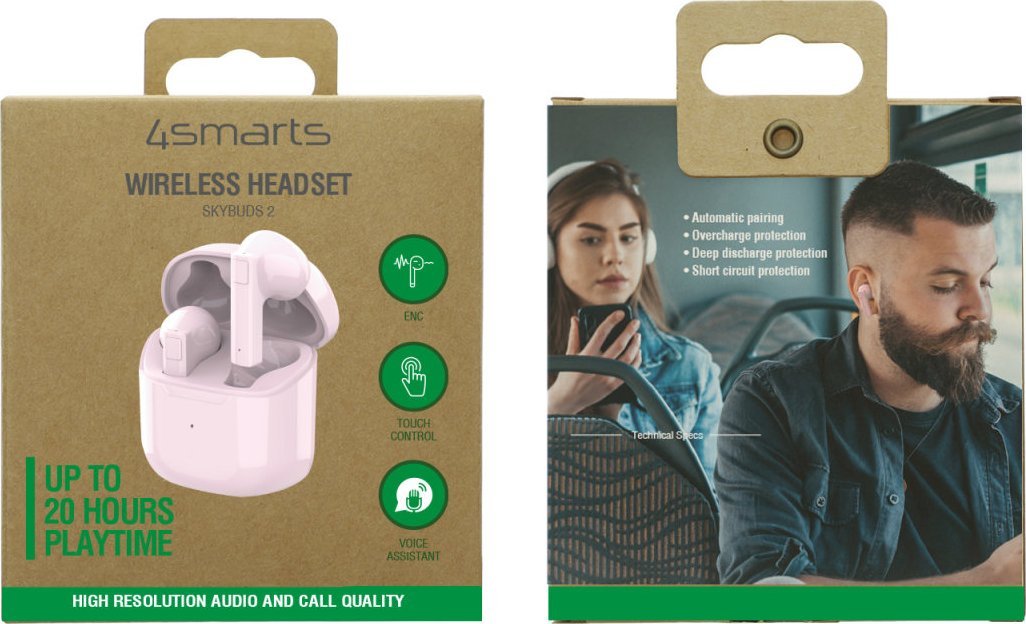 Kufje wireless 4smarts SkyBuds 2 ENC, TWS Bluetooth, me ENC, të zeza