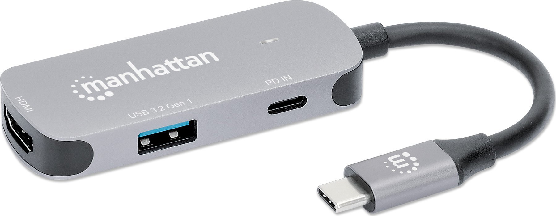 Dock USB C Manhattan 3 in 1, HDMI 4K60, USB A, Power Delivery 100W, gri