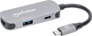 USB C док Manhattan 3 во 1, HDMI 4K60, USB A, Power Delivery 100W, сив