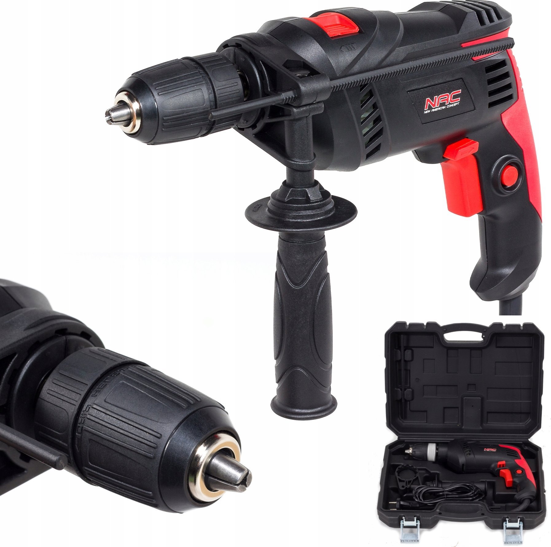 Makinë goditëse NAC Impact Drill 800W, me kuti, e kuqe