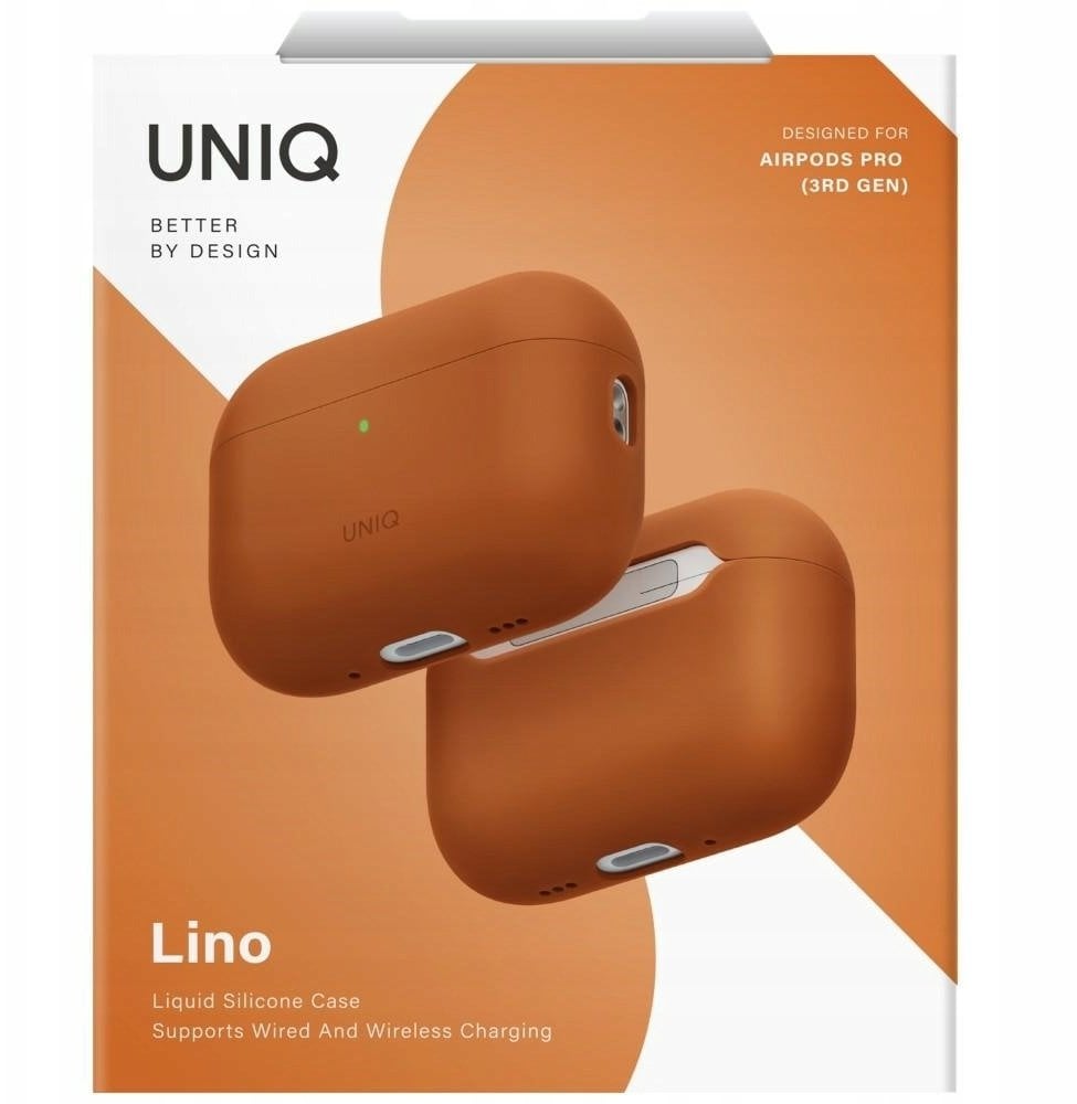 Mbulesë silikoni Uniq Lino për AirPods Pro 3, mbrojtëse për kuti karikimi, portokalli