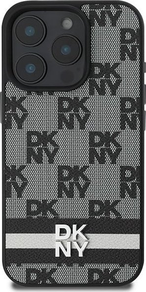 Mbulesë telefoni DKNY PU Leather Checkered për iPhone 16 Pro Max, model me vija, e zezë