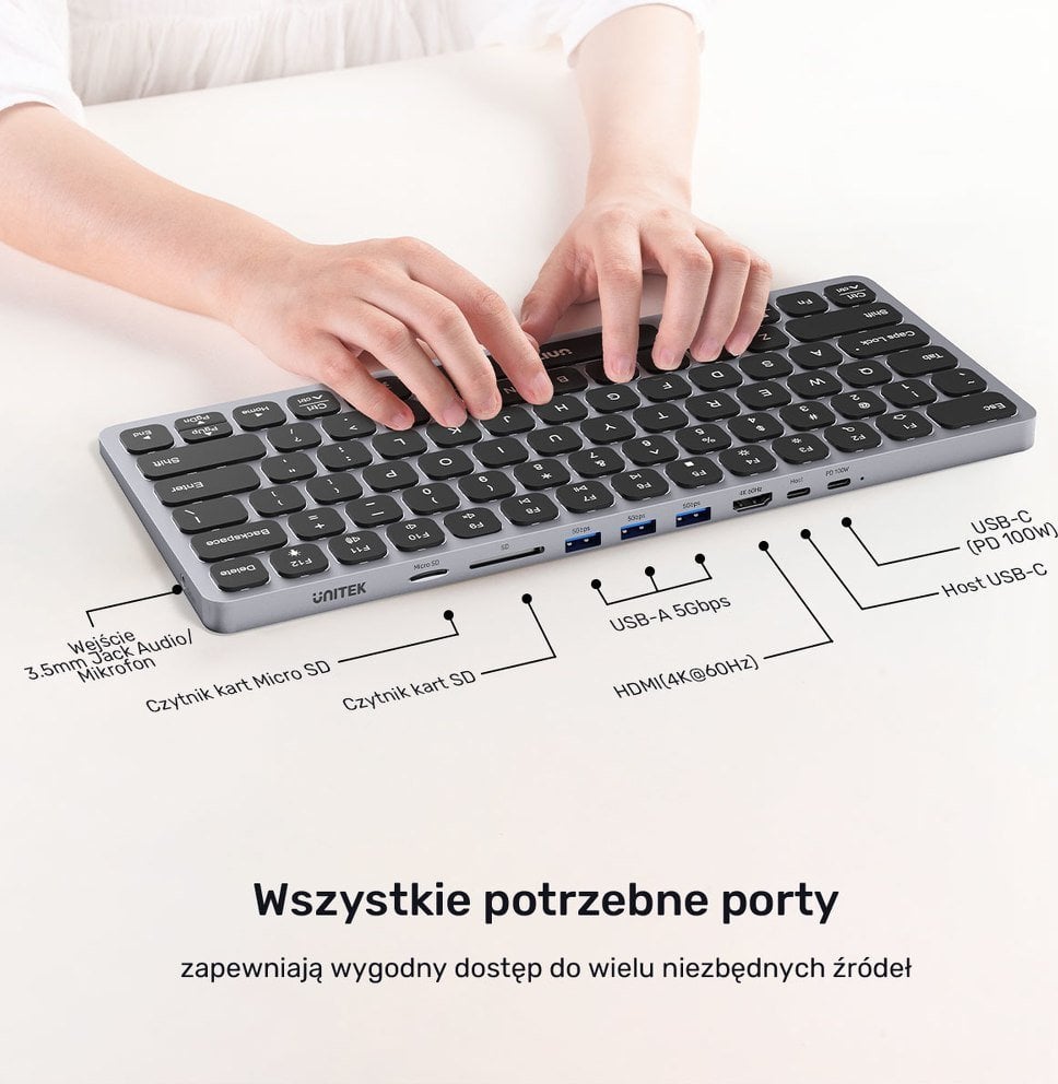 Tastierë Unitek, me kabllo, US, e hirtë
