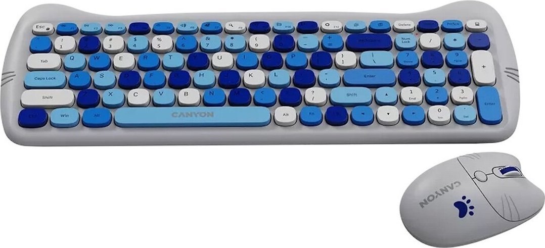 Set tastierë dhe mi wireless Canyon HSET-W6 Silent Kitty Edition, komplet me mousepad, blu