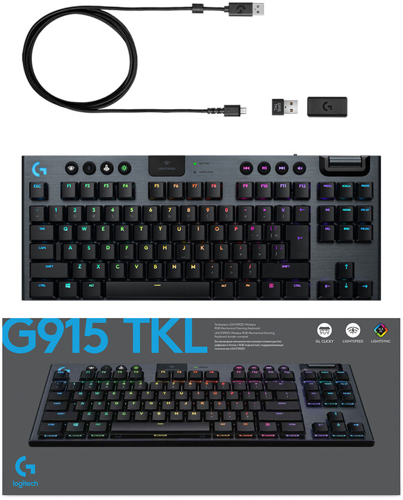 Tastierë Logitech G915 TKL Lightspeed, GL Clicky, US, e zezë