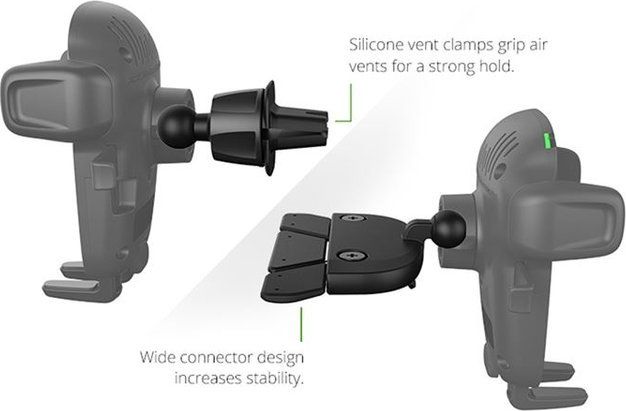 Mbajtëse telefoni për makinë iOttie Easy One Touch Wireless 2, karikim pa tela Qi, montim në CD dhe grilë, e zezë