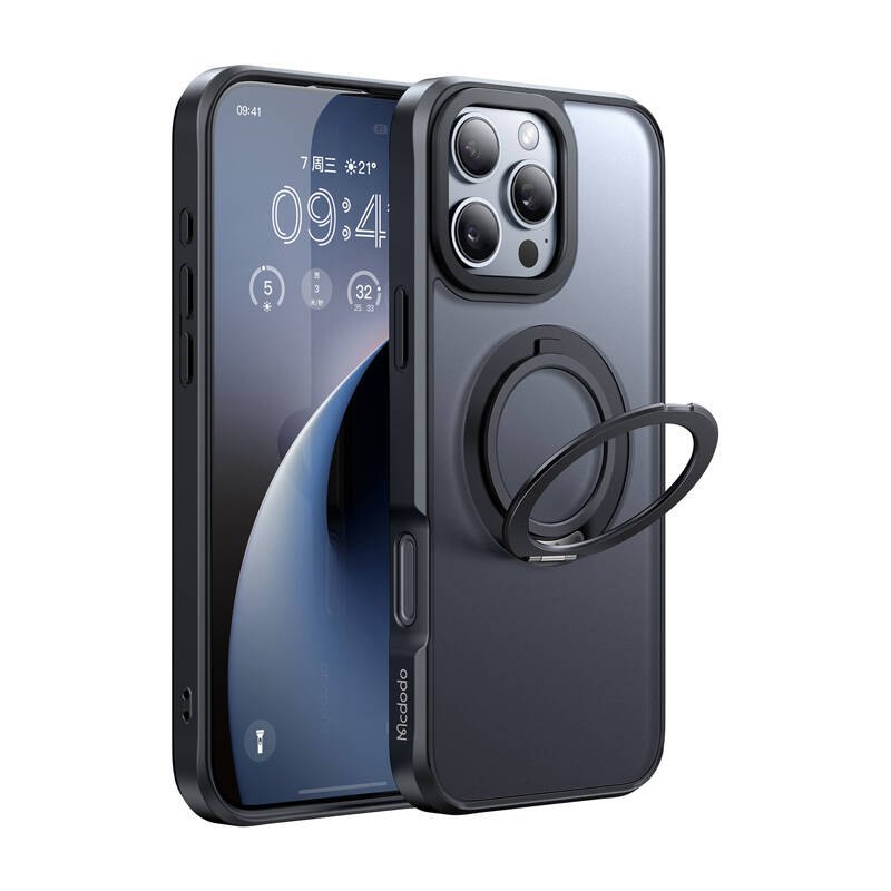 Mbrojtëse telefoni Mcdodo PC-4933 për iPhone 16 Pro Max, MagSafe, me stendë rrotulluese, e zezë