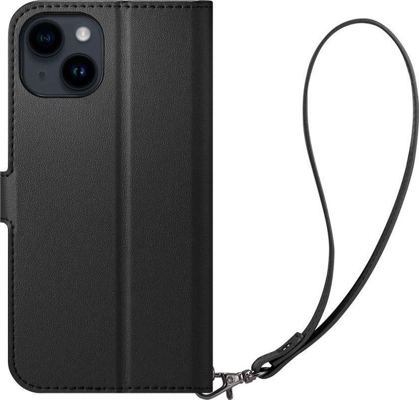 Kapak portofol Spigen Wallet Case për iPhone 14, me varëse, lëkurë PU, i zi