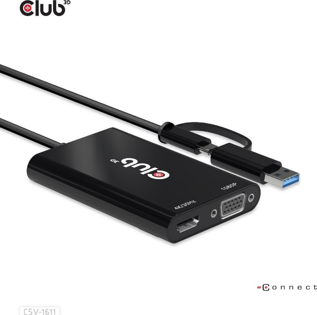 Docking station Club 3D CSV-1611, USB-C USB-A, HDMI VGA, i zi