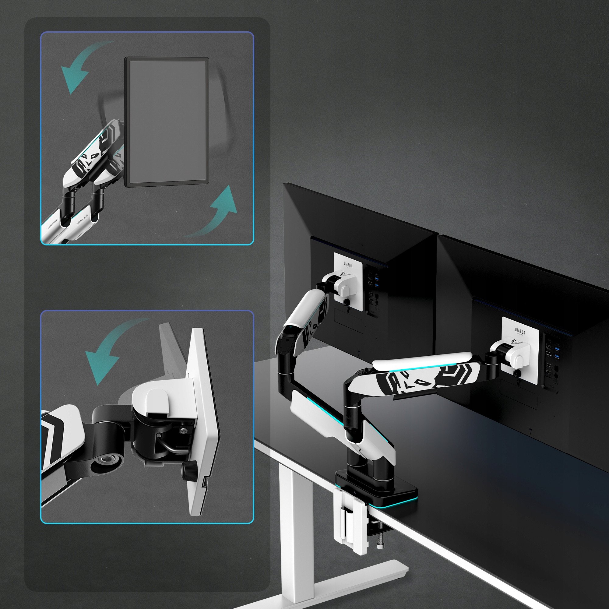Mbajtëse për dy monitorë X Arm Dual RGB, deri 35", rregullim i plotë, e bardhë e zezë