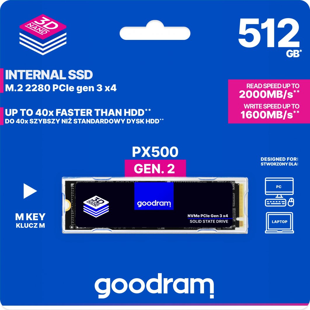 Disk SSD GoodRam PX500 gen.2, 512GB, M.2 2280 PCI-E x4 Gen3 NVMe